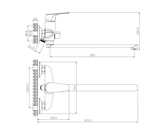 Смеситель для ванны OLIVES EVORA 33221EV с длинным изливом – изображение 2