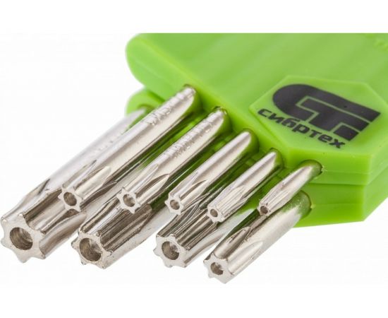 Набор коротких имбусовых ключей Tamper-Torx, 9 шт: TT T10-T50, 45Х, никель СИБРТЕХ 12321 – изображение 2