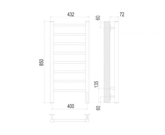 Полотенцесушитель Terminus Аврора quick touch П8 400x850 4670078531162 – изображение 3