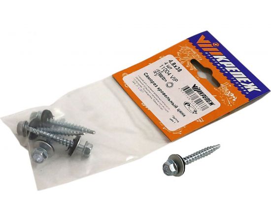 Кровельный саморез VIPкрепеж цинк 4,8/38 4шт 11004 VIP 