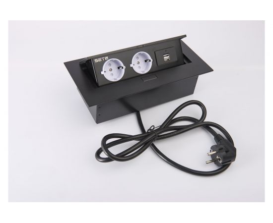 Выдвижной встраиваемый розеточный блок SETE на 2 EURO розетки и 2 USB SBT-2UC-20 
