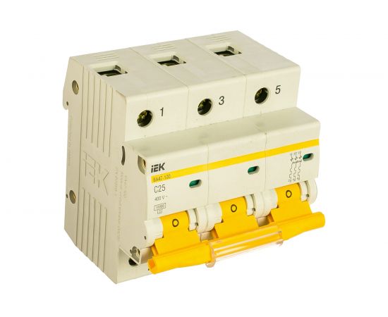 Автоматический модульный выключатель IEK 3п C 25А ВА 47-100 10кА ИЭК MVA40-3-025-C 