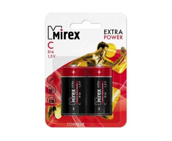 Батарея Mirex, солевая R14 / C 1,5V 2 шт ecopack 23702-ER14-E2 