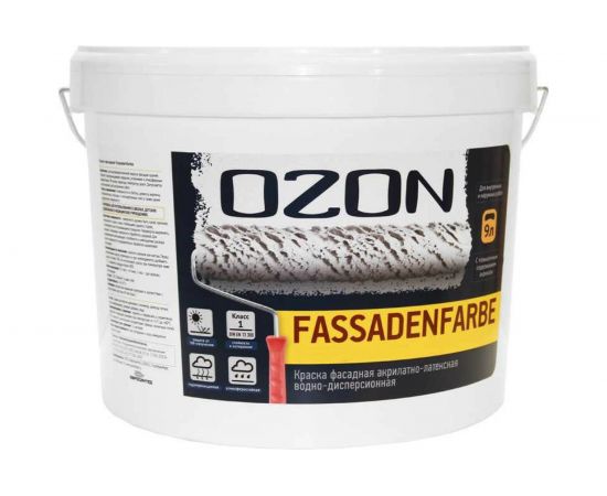 Фасадная краска OZON ВД-АК 112С FASSADENFARBE высококачественная, прозрачная, 9 л, 12 кг ВД-АК-112С-12 