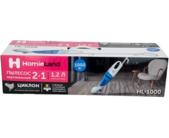 Вертикальный пылесос HomieLand HL-1000 цвет белый с голубым, 1000 Вт, HEPA-фильтр 6 00-00014002 – изображение 3