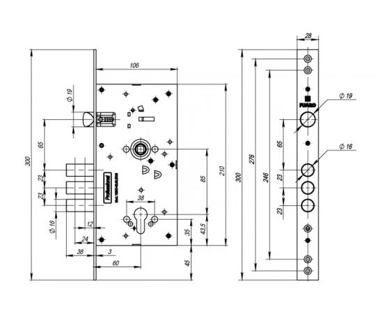Корпус врезного замка c защелкой Fuaro V25/C-60.85.3R16 36247 – изображение 4