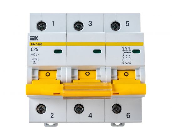Автоматический модульный выключатель IEK 3п C 25А ВА 47-100 10кА ИЭК MVA40-3-025-C – изображение 4