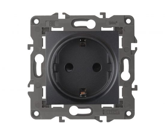 Розетка ЭРА Elegance 2P+E Schuko, 16A-250В, IP20, антрацит 14-2101-05 Б0034269 