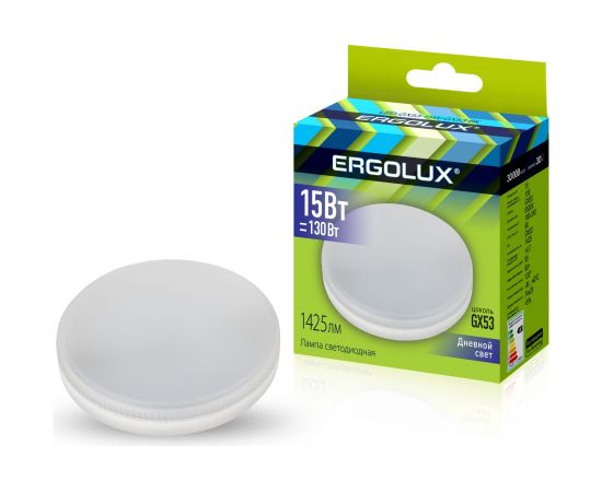 Светодиодная лампа Ergolux LED-GX53-15W-GX53-6K 15Вт, GX53, 6500К, 180-240В 14240 – изображение 2