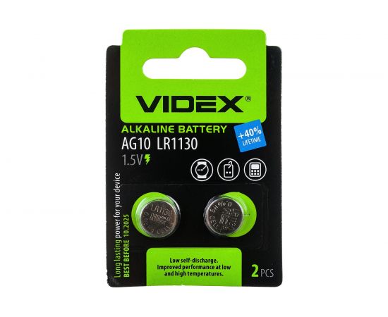 Щелочная/алкалиновая батарейка VIDEX AG10/389/1130 2 штуки на блистере VID-AG10-2BC – изображение 3