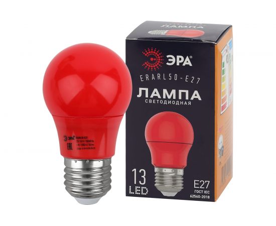 Светодиодная лампа ЭРА ERARL50-E27 LED A50-3W-E27 груша, красная, 13SMD, 3W, E27, для белт-лайт, 10/100/4500 Б0049580 – изображение 6