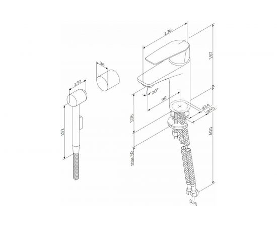 Смеситель AM.PM Gem для умывальника с гигиеническим душем излив 99 мм хром F90A03000 – изображение 8
