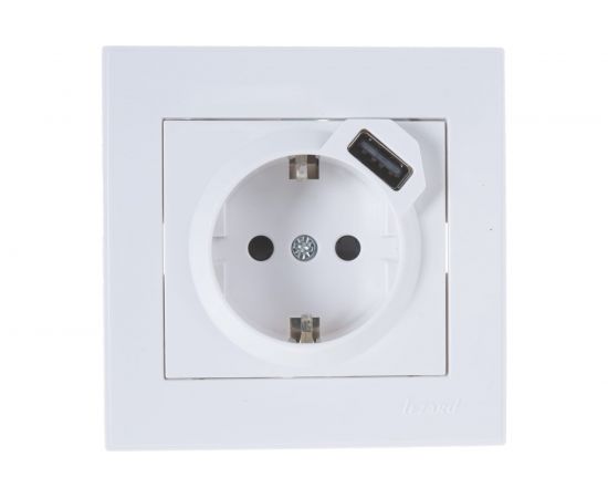 Розетка + USB-разъём Lezard RAIN, с заземлением, белый, 703-0202-181 