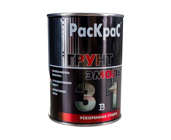 Грунт-эмаль РасКрас 3 в 1, черная, банка 0,9 кг 4690417021116 