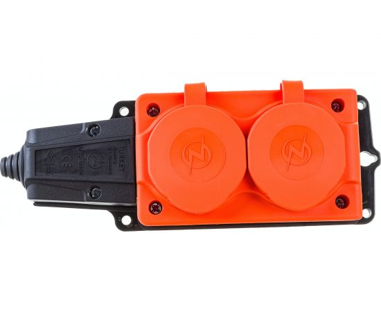 Штепсельная колодка NE-AD 2-гнезда с крышкой, с заземлением, 16А, IP54 каучук, Оранжевый 4112 