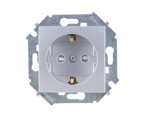 Розетка Simon с заземлением Schuko со шторками, 16А, 250В, винтовой зажим, алюминий 1591443-033 