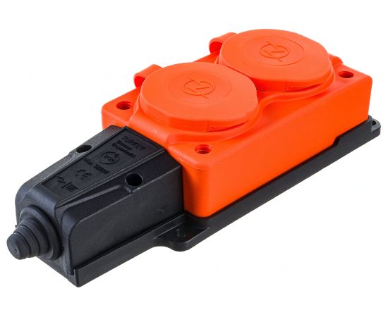 Штепсельная колодка NE-AD 2-гнезда с крышкой, с заземлением, 16А, IP54 каучук, Оранжевый 4112 – изображение 3
