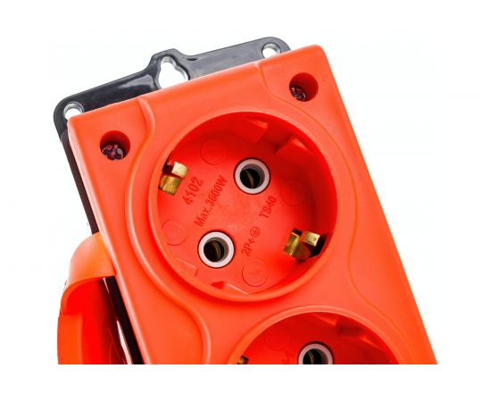 Штепсельная колодка NE-AD 2-гнезда с крышкой, с заземлением, 16А, IP54 каучук, Оранжевый 4112 – изображение 4