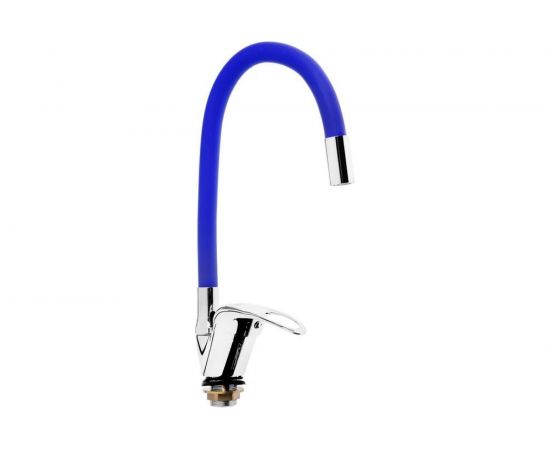 Смеситель для кухни ZEIN 2112, однорычажный, гибкий излив, картридж 40 мм, синий/хром 5478292 