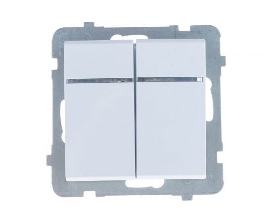Выключатель Ospel Sonata, 2-клавишный, с подсветкой, без рамки, белый LP-2RS/m/00 