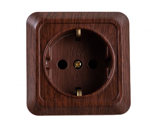 Розетка Intro с заземлением 2P+E Schuko, 16А-250В, IP20, открытая установка, венге, Б0053787 