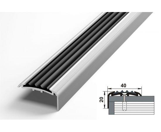Порог угловой алюминиевый (40х20 мм; 2.7 м; без покрытия; черная резинка) Лука УТ000023695 – изображение 2