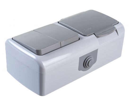 Блок розетка1-м 16А с крышкой и 2-кл выключатель EKF Мурманск IP54 серый SQEFRV16-052-30-540 – изображение 3