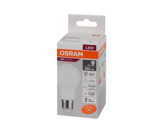 Светодиодная лампа OSRAM LED Value, A, E27, 800Лм, 10Вт, замена 75Вт, 6500К, холодный белый свет 4058075578913 – изображение 3