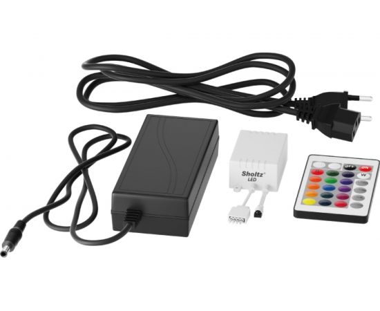 Светодиодная лента Sholtz 5м 36Вт 3000К IP65 RGB, набор: адаптер 4А 12В, пульт ДУ 12В LSR5101 – изображение 3