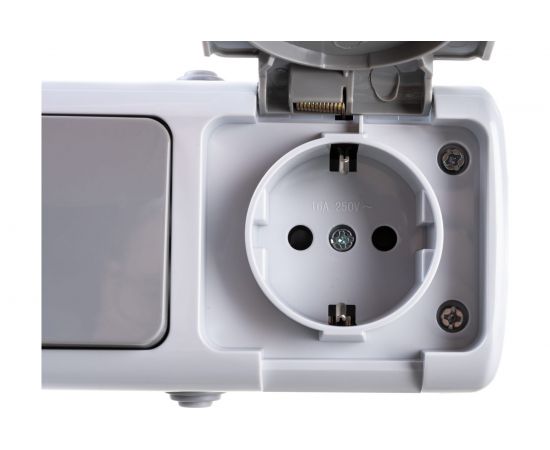 Блок розетка1-м 16А с крышкой и 2-кл выключатель EKF Мурманск IP54 серый SQEFRV16-052-30-540 – изображение 4