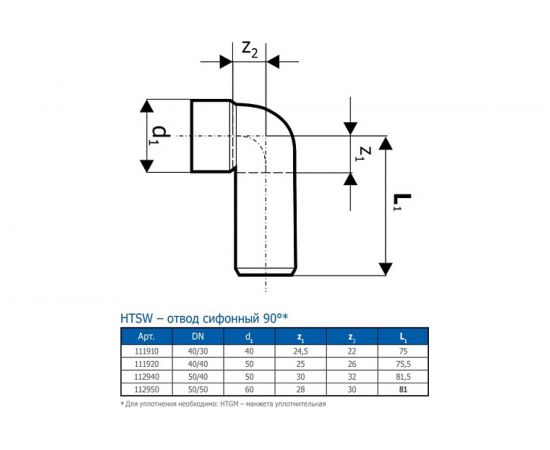 Отвод переходный HTSW (90°) 50/50 Ostendorf 112950 – изображение 6
