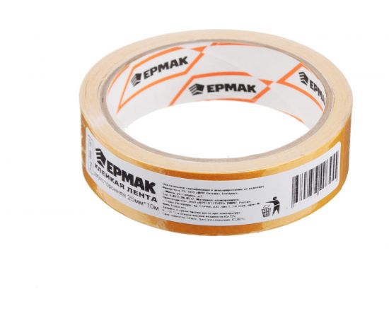 Двухсторонняя клейкая лента ЕРМАК 25 мм х 10 м, полипропилен, инд. упаковка 669-187 – изображение 2