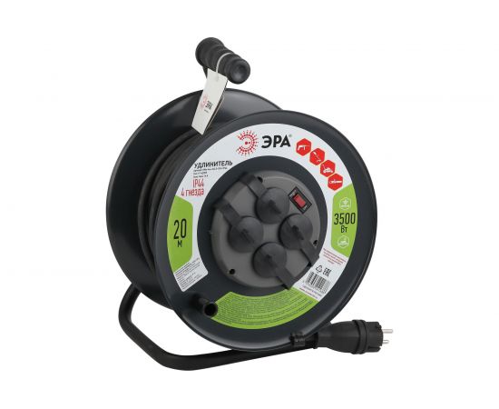 Силовой удлинитель ЭРА RMx-4es-3x2.5-20m-IP44-KG на металлической катушке, c заземлением, 4 гнезда, 20 метров, КГ 3х2.5, 1/33 Б0043057 – изображение 2