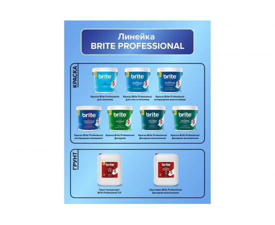 Фасадная краска с силиконом BRITE PROFESSIONAL долговечная, атмосферостойкая, матовая, белая (База А), ведро 9 л О02230 – изображение 6