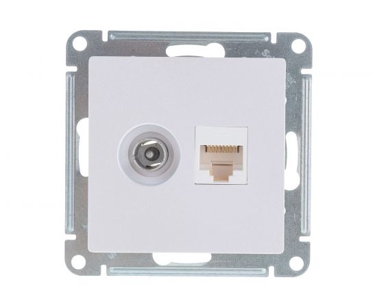 Двойная компьютерная+ТВ розетка Schneider Electric ATLASDESIGN RJ45+TV, категория 5E, ЖЕМЧУГ ATN000489 