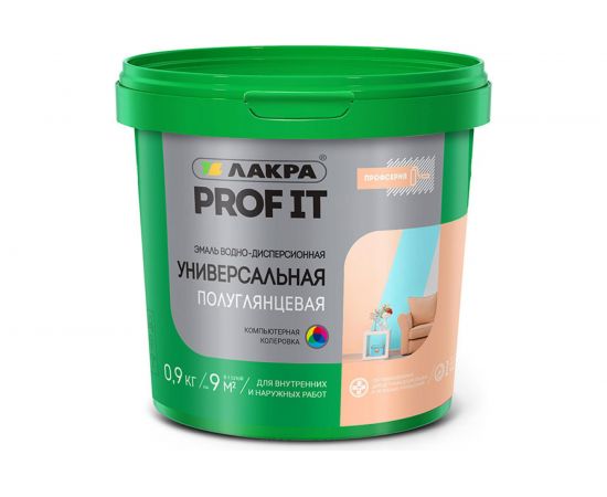 Универсальная водно-дисперсионная эмаль Лакра PROF IT полуглянцевая, база А, 0.9 кг Лк-00010490 