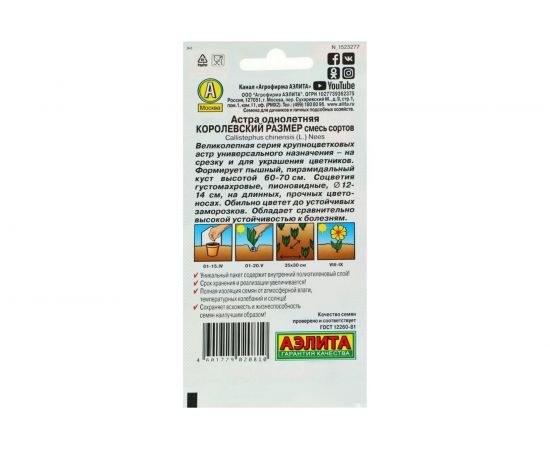 Семена Аэлита Астра Королевский размер, смесь окрасок, однолетний, 0.1 г 4601729020810 – изображение 2