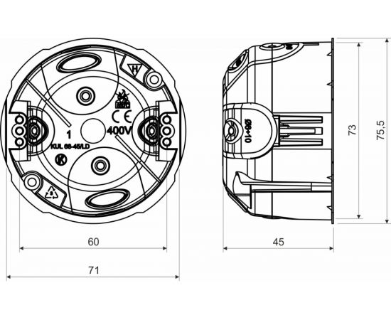 Установочная коробка KOPOS для полых стен D73х45мм KUL 68-45/LD_NA – изображение 2