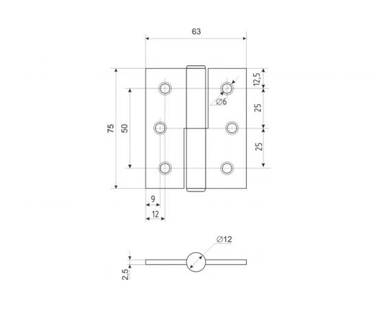 Универсальная петля НОРА-М 3"-2ВВ FHP CP хром.покр. 75х63х2,5 №2 11464 – изображение 3