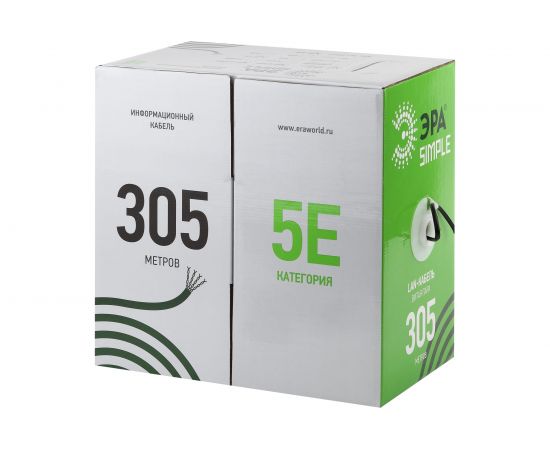Кабель витая пара ЭРА U/UTP 2x2x24AWG Cat5e, CCA, PVC, 305м, SIMPLE 2/30 Б0044433 – изображение 2