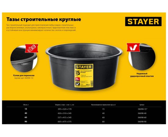 Строительный таз STAYER 15 л, круглый 06098-15 – изображение 3