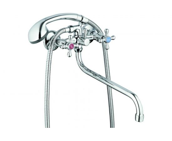 Смеситель для ванны G-lauf с круглым, длинным поворотным изливом, с душевой лейкой, хром JML7-A605 