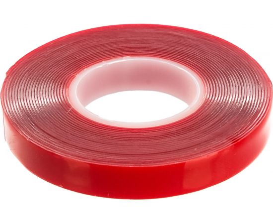 Акриловая двусторонняя клейкая лента STEKKER 0,8х12мм, длина 5м, прозрачный, красная подложка 39145 