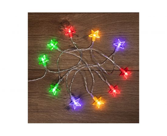 Светодиодная гирлянда NEON-NIGHT Звездочки 1.5м, 10LED, цвет свечения мультиколор 2хАА 303-090 