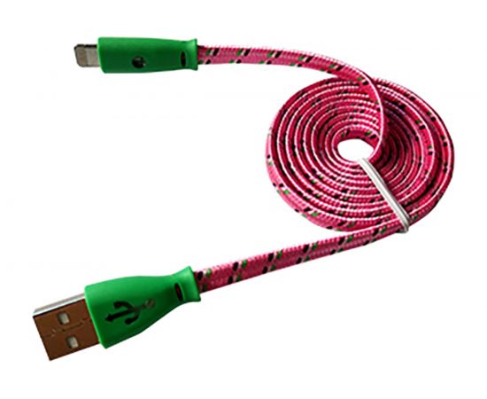 Кабель REXANT USB светящиеся разъемы для iPhone 5/6/7 моделей шнур шелк плоский1М розовый 18-4258 