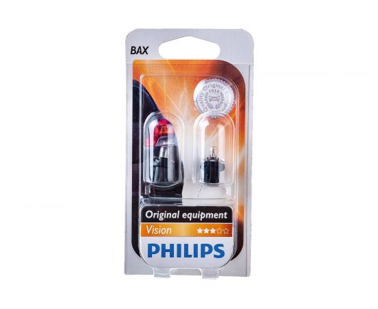 Автолампа PHILIPS BAX1.2W с черным патроном BAX8.5d,2, 2шт 12V 1,10,200 12598B2 