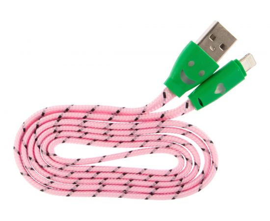 Кабель REXANT USB светящиеся разъемы для iPhone 5/6/7 моделей шнур шелк плоский1М розовый 18-4258 – изображение 2
