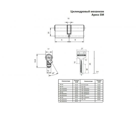 Цилиндровый механизм Apecs SM-75/35/40/-NI 28619 – изображение 2