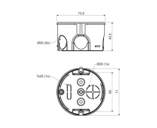 Коробка установочная приборная (подрозетник) KU 68-1901 Kopos Electro 73х43 для твердых стен (комплект из 10 штук) KOPOS KU 68-1901 (KA) – изображение 2