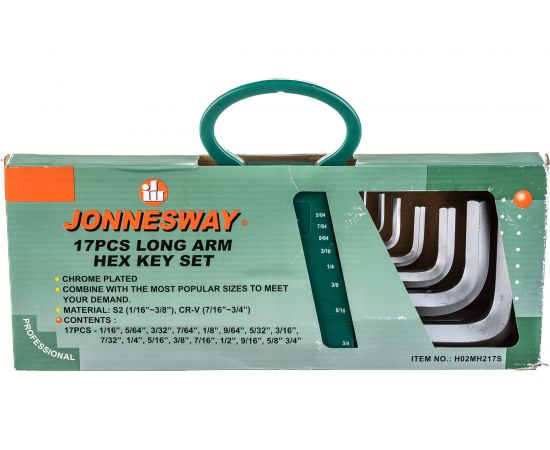Набор торцевых шестигранных удлиненных ключей 1/16-3/4"" SAE, 17шт Jonnesway H02MH217S 49116 – изображение 2